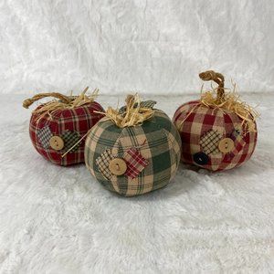 Plaid Gingham country fabric Apples set of 3 Farmhouse Fall Country Check Ornies